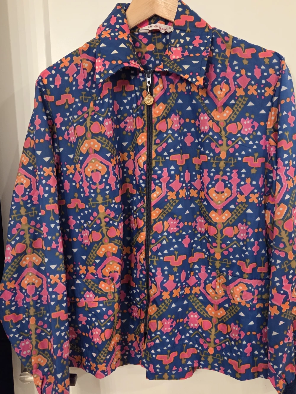 Vintage 70s Kober Knit New York Mod Psychedelic Zip Jacket Women's 18